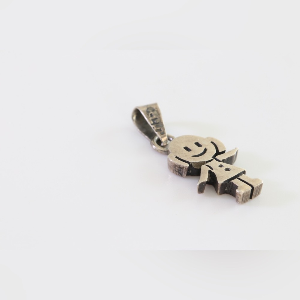 Vintage 925 Sterling Silver Girl Pendant Charm • Possibly Chilean • 1970s